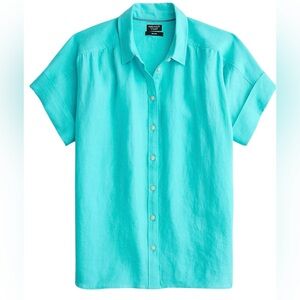 J. Crew Women’s Relaxed Short-sleeve Baird McNutt Irish Linen Shirt Teal